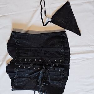 Shape RX New Elegant Black Lace Corset And Thong Set Size XL Beautiful.